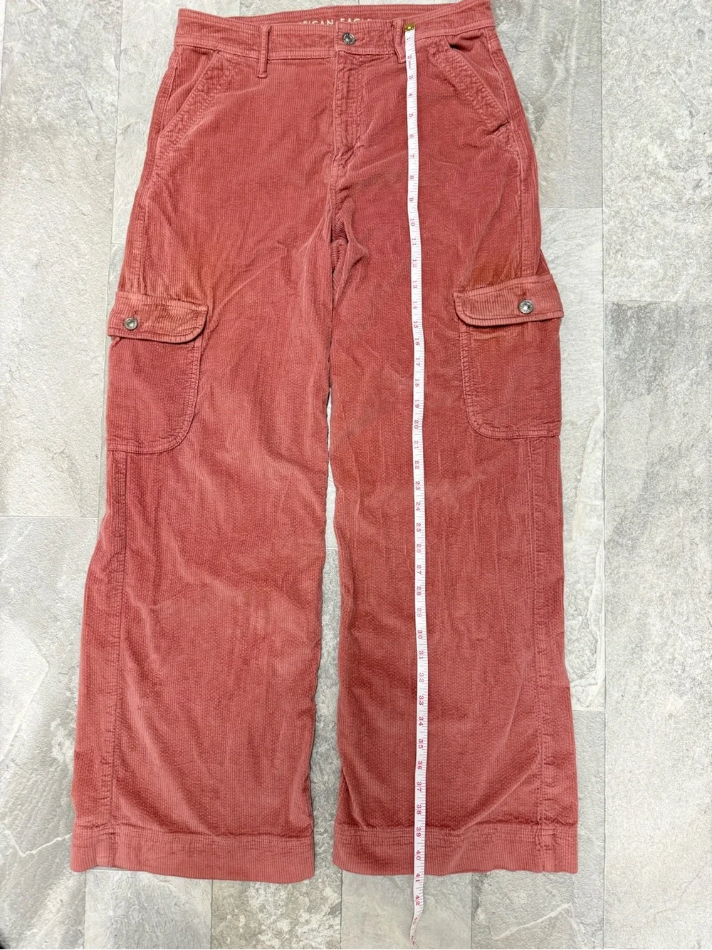 American Eagle Outfitters Wide-Leg Corduroy Cargo Jeans in Rust - Picture 6 of 7